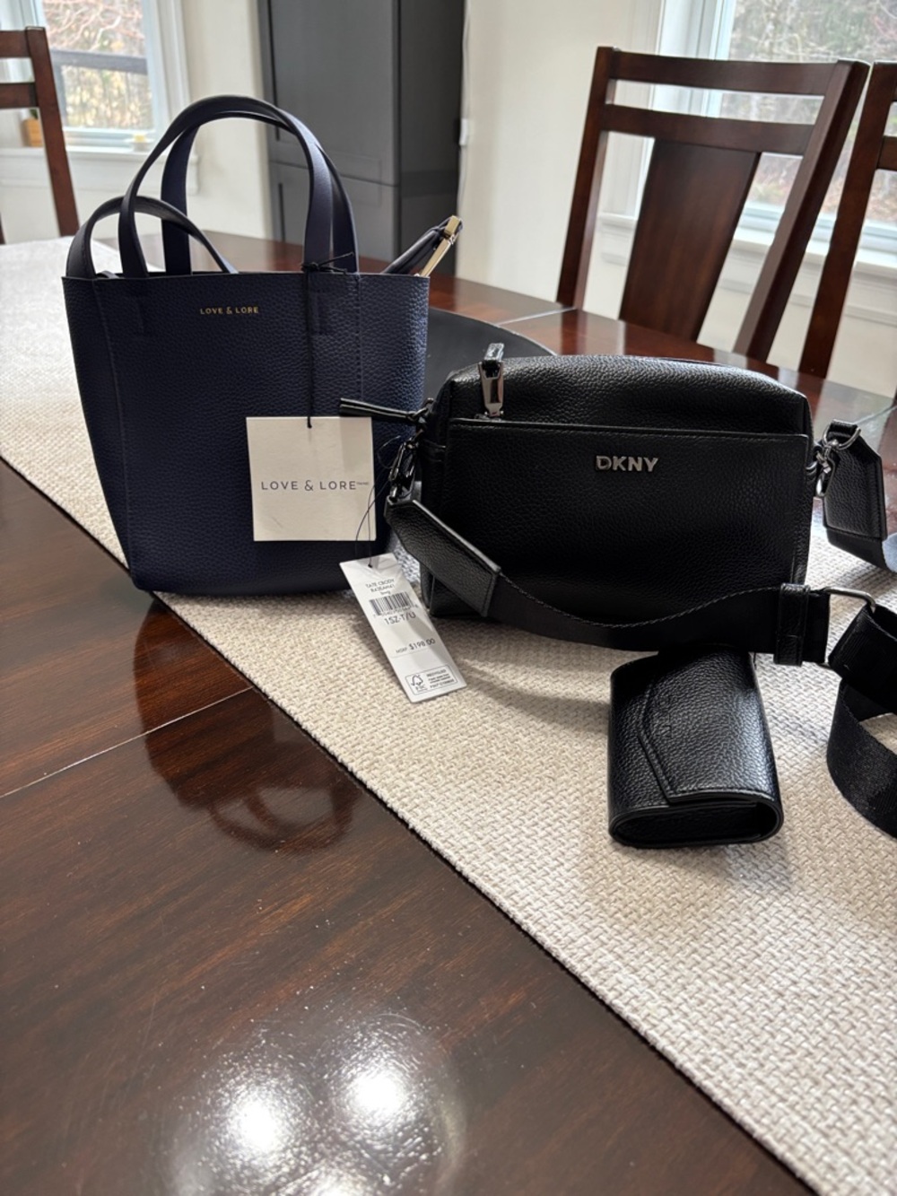 DKNY Black Pebbled Leather Crossbody and Navy Love & Lore Mini Tote NWT